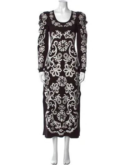 Pre-owned Farm Rio Floral Print Long Dress In Black