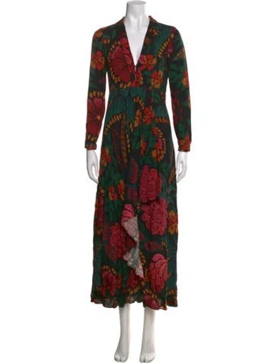 Pre-owned Farm Rio Floral Print Long Dress In Black