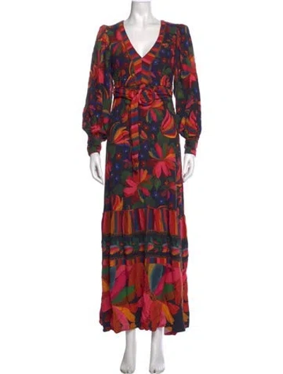 Pre-owned Farm Rio Floral Print Long Dress In Black