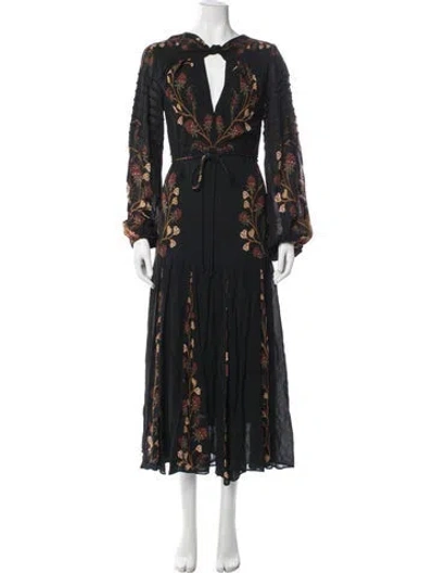 Pre-owned Farm Rio Floral Print Long Dress In Black