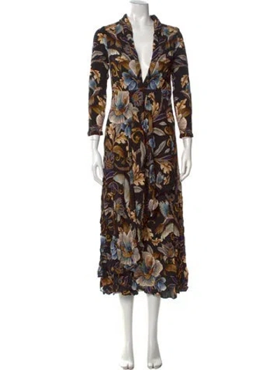 Pre-owned Farm Rio Floral Print Long Dress In Black