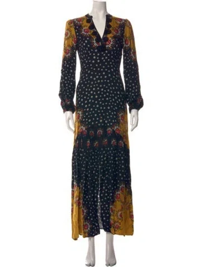 Pre-owned Farm Rio Floral Print Long Dress In Black