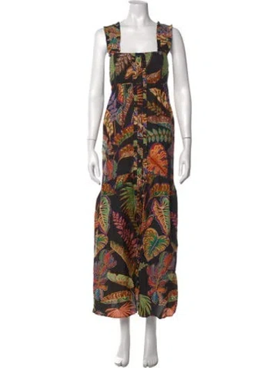 Pre-owned Farm Rio Floral Print Long Dress In Black
