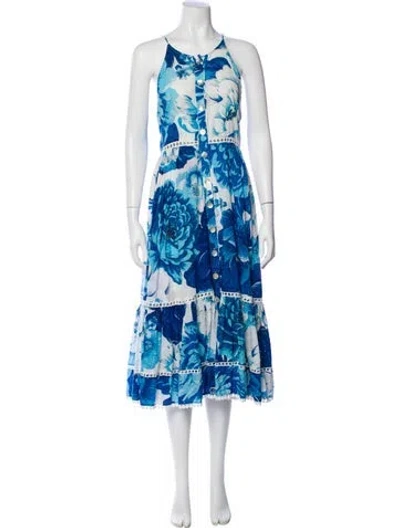 Pre-owned Farm Rio Floral Print Long Dress In Blue