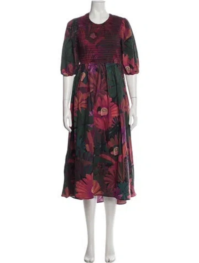 Pre-owned Farm Rio Floral Print Long Dress In Blue