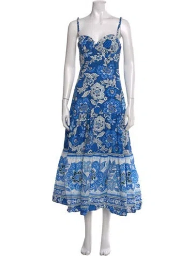 Pre-owned Farm Rio Floral Print Long Dress In Blue