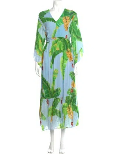 Pre-owned Farm Rio Floral Print Long Dress In Blue