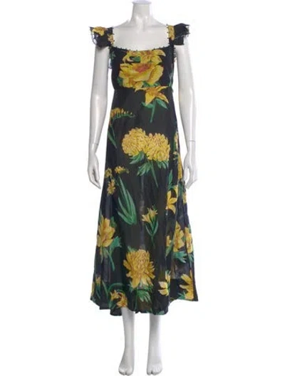 Pre-owned Farm Rio Floral Print Long Dress In Blue