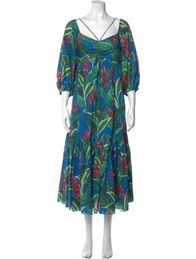 Pre-owned Farm Rio Floral Print Long Dress In Blue