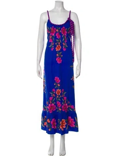 Pre-owned Farm Rio Floral Print Long Dress In Blue