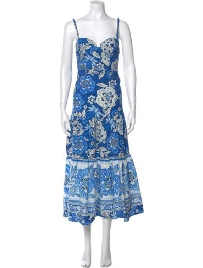 Pre-owned Farm Rio Floral Print Long Dress In Blue