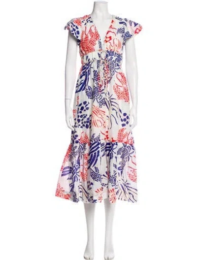 Pre-owned Farm Rio Floral Print Long Dress In Blue