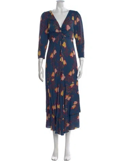 Pre-owned Farm Rio Floral Print Long Dress In Blue