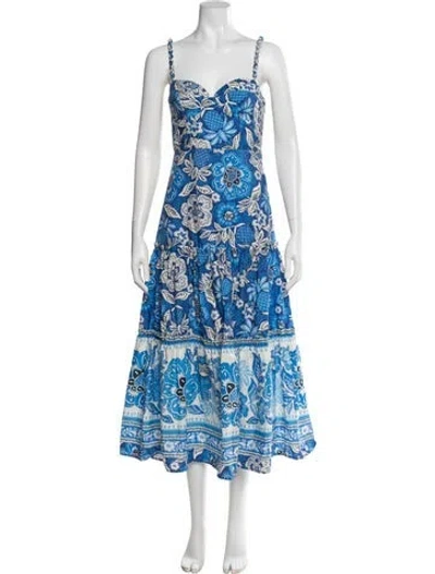 Pre-owned Farm Rio Floral Print Long Dress In Blue