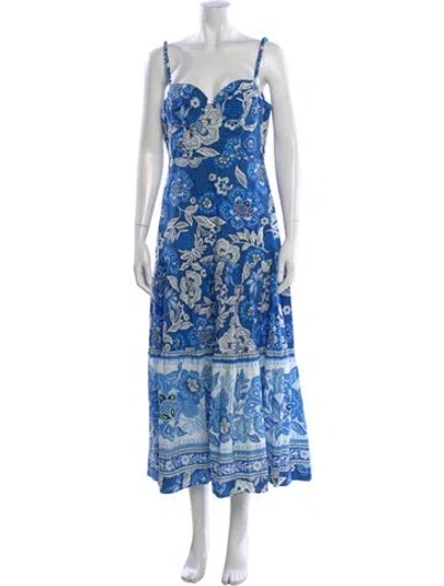 Pre-owned Farm Rio Floral Print Long Dress In Blue