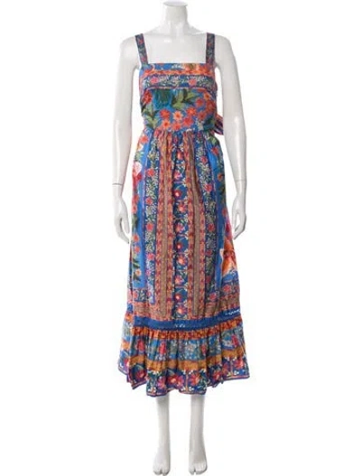 Pre-owned Farm Rio Floral Print Long Dress In Blue