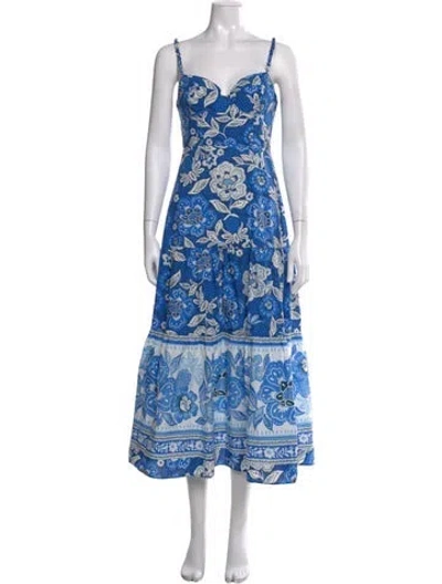 Pre-owned Farm Rio Floral Print Long Dress In Blue