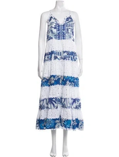 Pre-owned Farm Rio Floral Print Long Dress In Blue