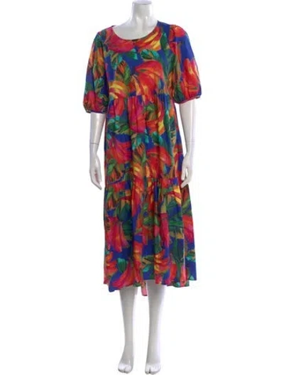 Pre-owned Farm Rio Floral Print Long Dress In Blue