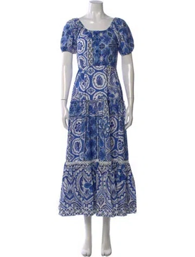Pre-owned Farm Rio Floral Print Long Dress In Blue