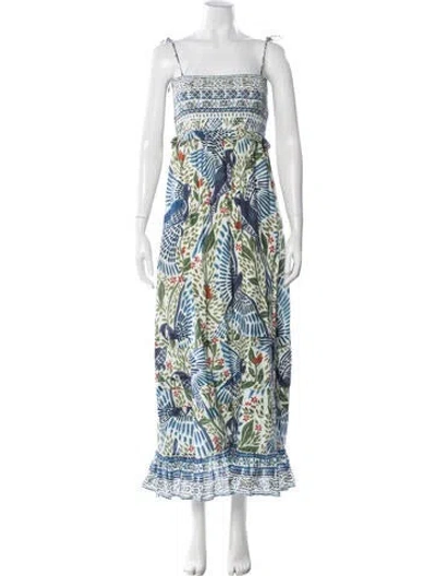 Pre-owned Farm Rio Floral Print Long Dress In Blue