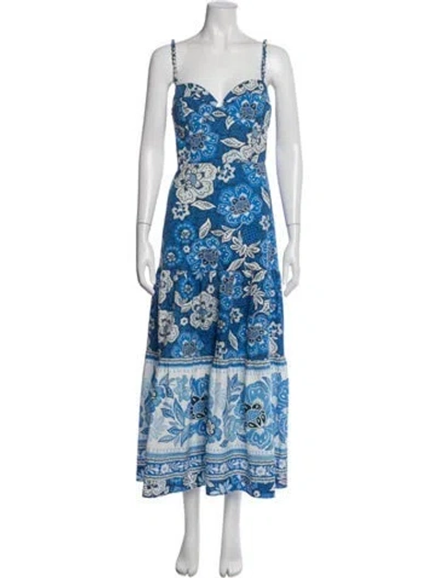 Pre-owned Farm Rio Floral Print Long Dress In Blue