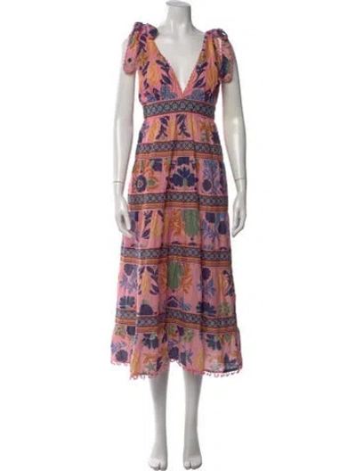 Pre-owned Farm Rio Floral Print Long Dress In Blue