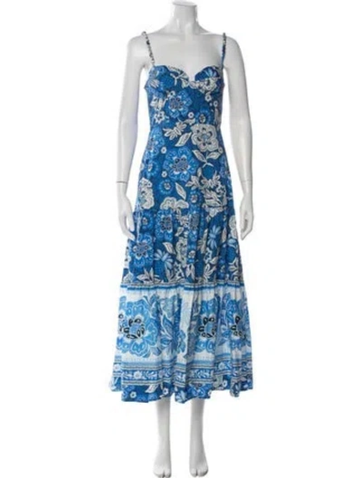 Pre-owned Farm Rio Floral Print Long Dress In Blue