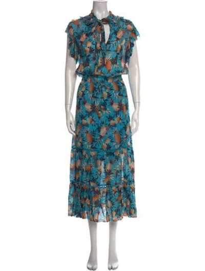 Pre-owned Farm Rio Floral Print Long Dress In Blue