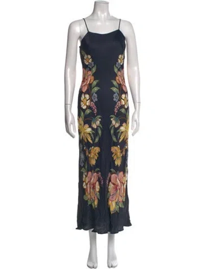 Pre-owned Farm Rio Floral Print Long Dress In Blue