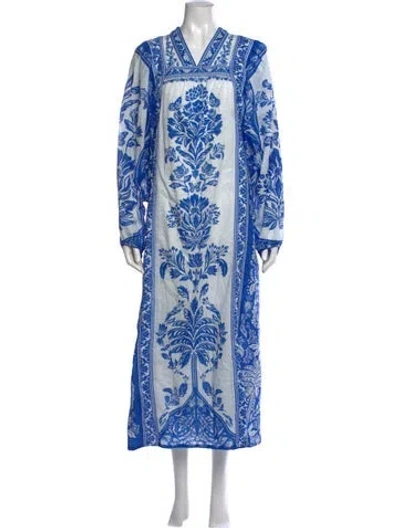Pre-owned Farm Rio Floral Print Long Dress In Blue