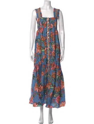 Pre-owned Farm Rio Floral Print Long Dress In Blue