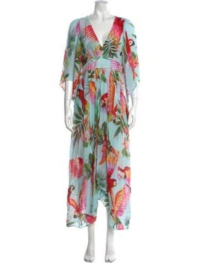 Pre-owned Farm Rio Floral Print Long Dress In Blue