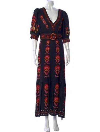 Pre-owned Farm Rio Floral Print Long Dress In Blue