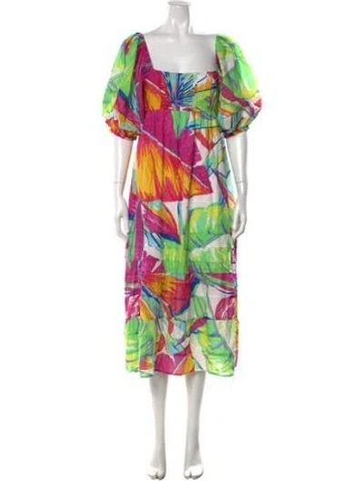 Pre-owned Farm Rio Floral Print Long Dress In Blue