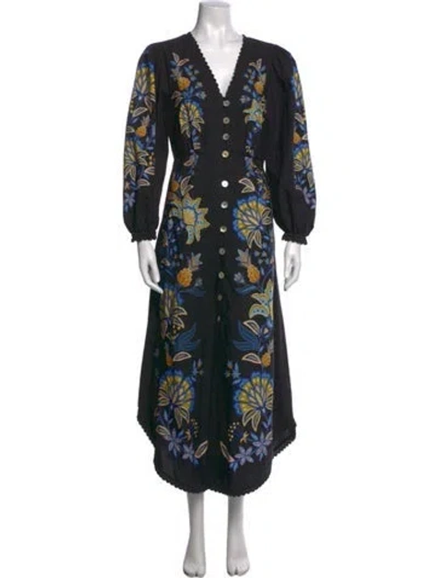 Pre-owned Farm Rio Floral Print Long Dress In Blue