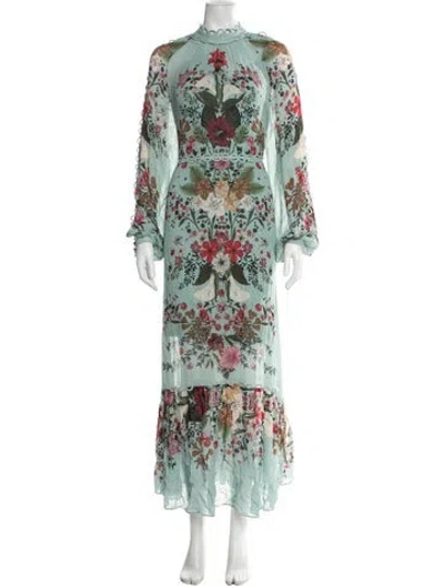 Pre-owned Farm Rio Floral Print Long Dress In Blue