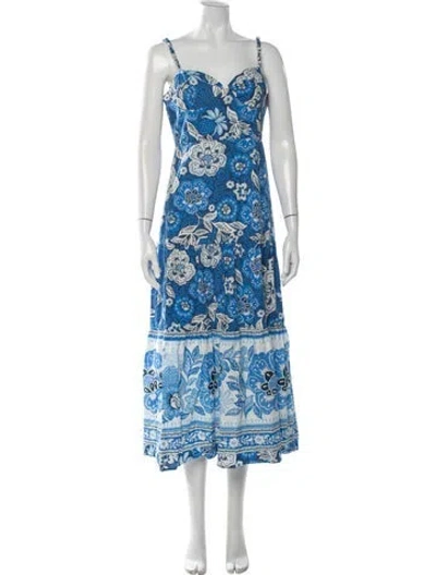 Pre-owned Farm Rio Floral Print Long Dress In Blue
