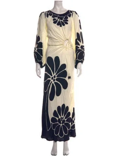 Pre-owned Farm Rio Floral Print Long Dress In Blue/neutrals