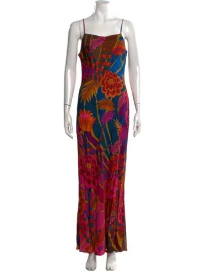 Pre-owned Farm Rio Floral Print Long Dress In Brown