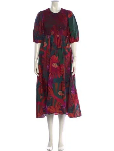Pre-owned Farm Rio Floral Print Long Dress In Burgundy
