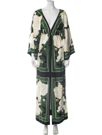Pre-owned Farm Rio Floral Print Long Dress In Green