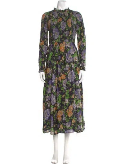 Pre-owned Farm Rio Floral Print Long Dress In Green