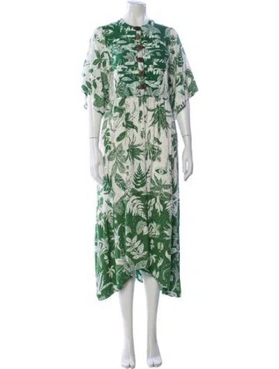 Pre-owned Farm Rio Floral Print Long Dress In Green