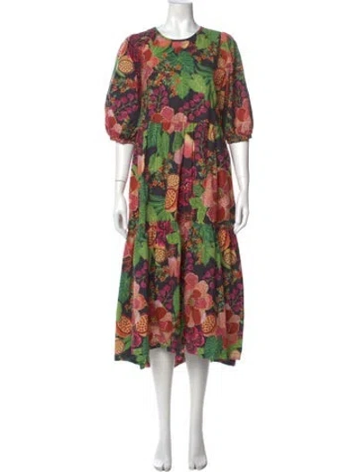 Pre-owned Farm Rio Floral Print Long Dress In Green