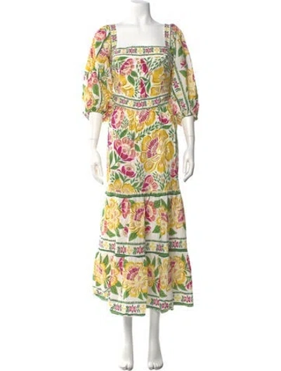 Pre-owned Farm Rio Floral Print Long Dress In Green