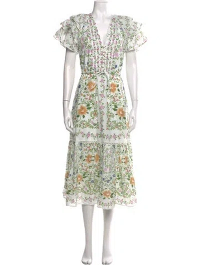 Pre-owned Farm Rio Floral Print Long Dress In Green