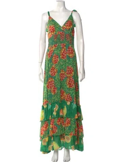 Pre-owned Farm Rio Floral Print Long Dress In Green