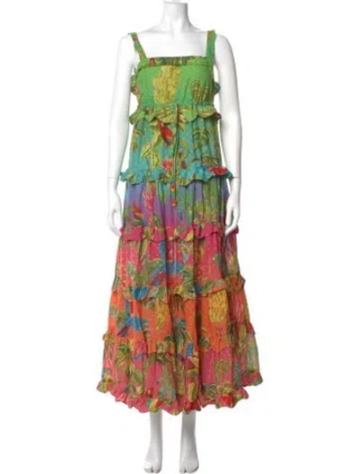 Pre-owned Farm Rio Floral Print Long Dress In Green