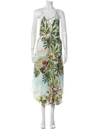 Pre-owned Farm Rio Floral Print Long Dress In Green